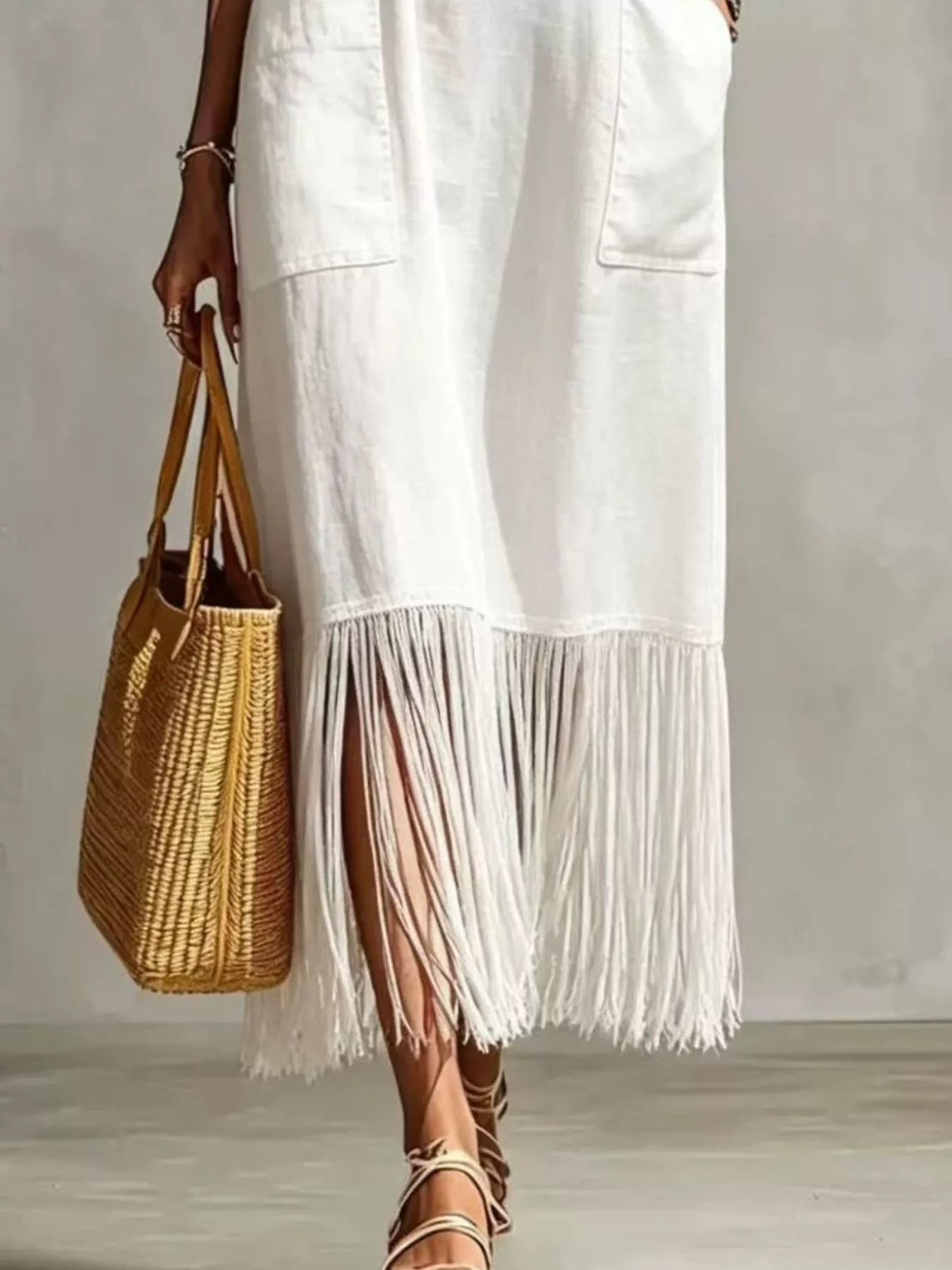 Fringe V-Neck Spaghetti Strap Dress