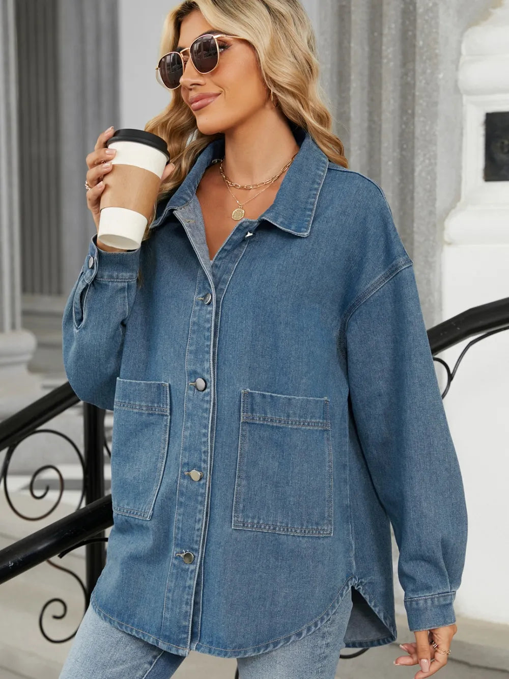 Removable Hood Button-Up Denim Jacket by Manny