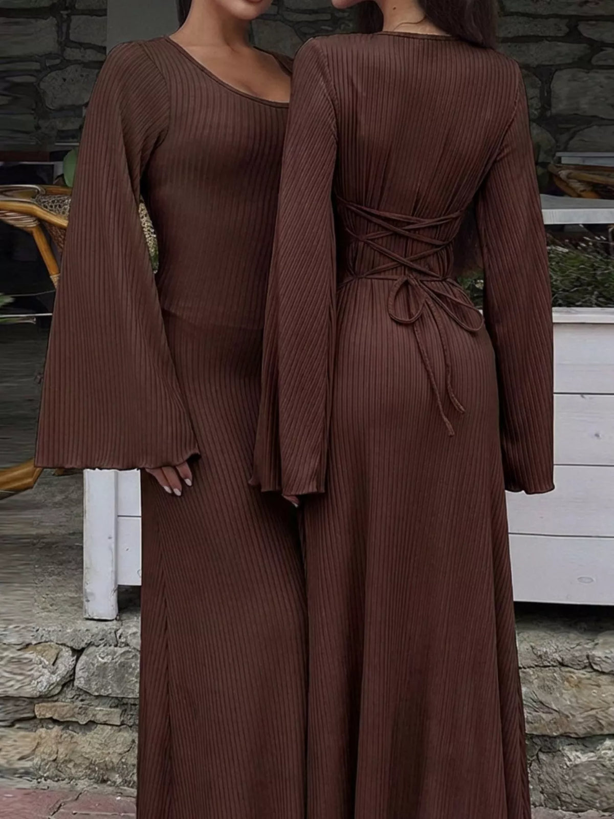 Ribbed Knit Long Sleeve Maxi Dress