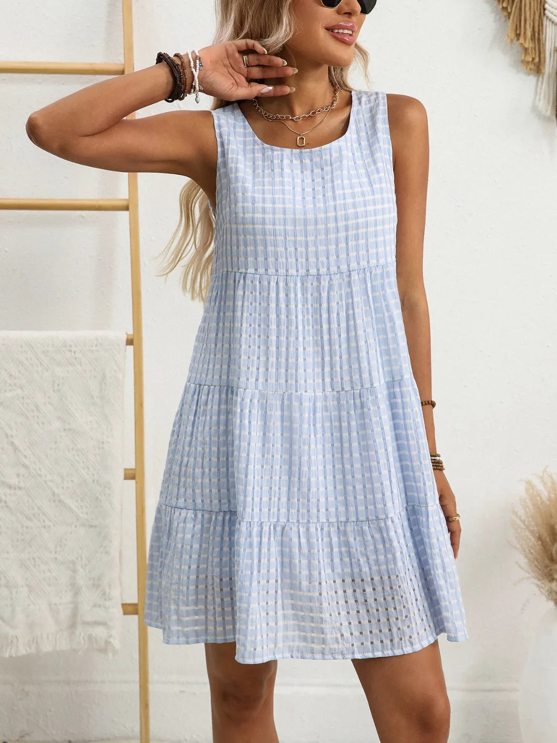 Plaid Round Neck Mini Dress