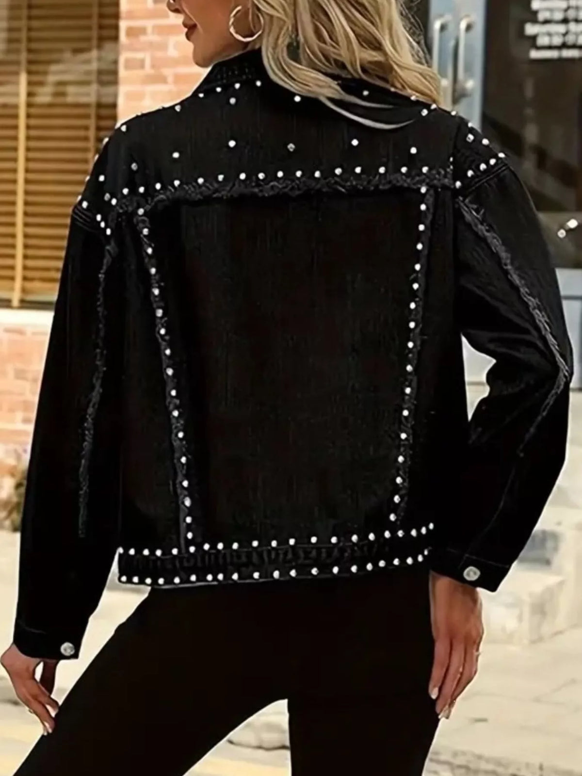 Studded Denim Jacket in Black