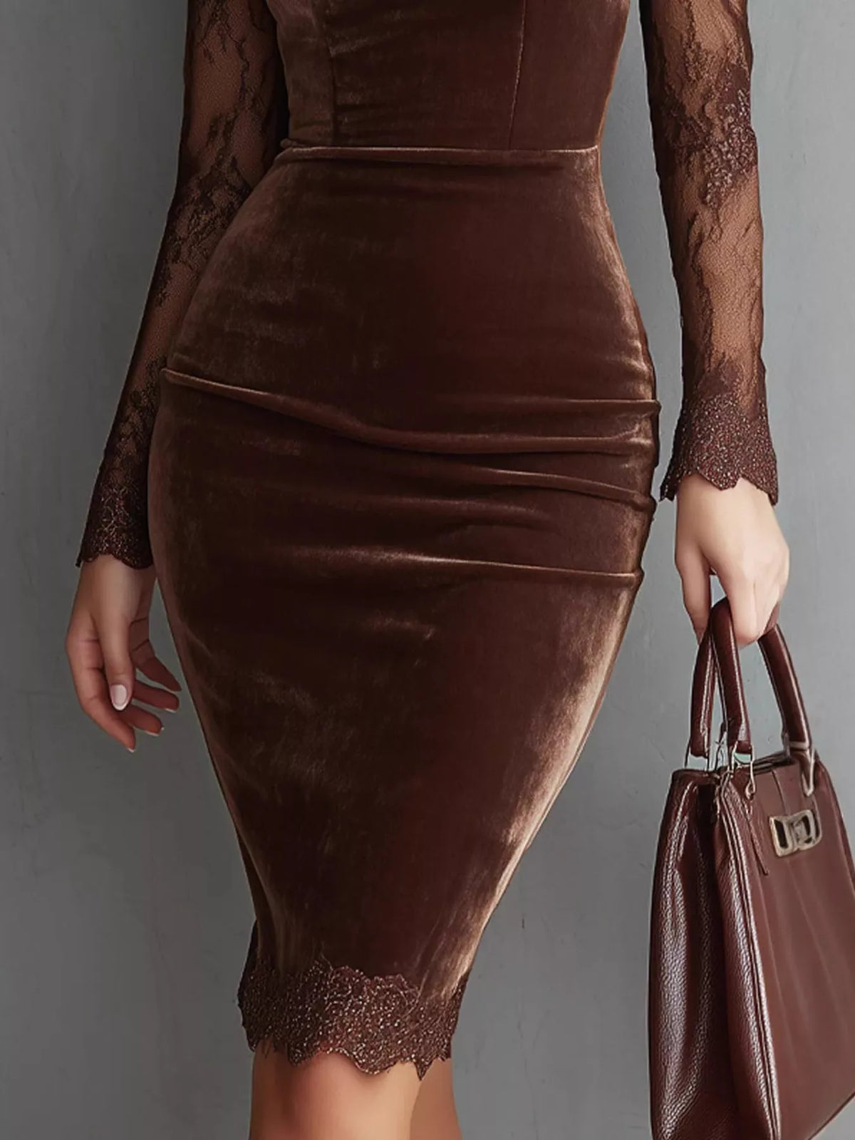 Long-Sleeve Velvet Lace Bodycon Dress