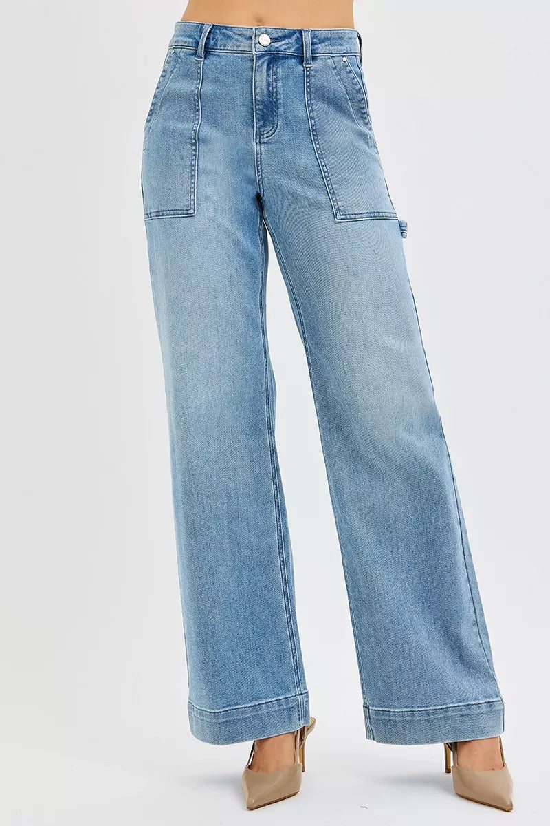 Risen High Rise Straight Leg Jeans in Medium Wash