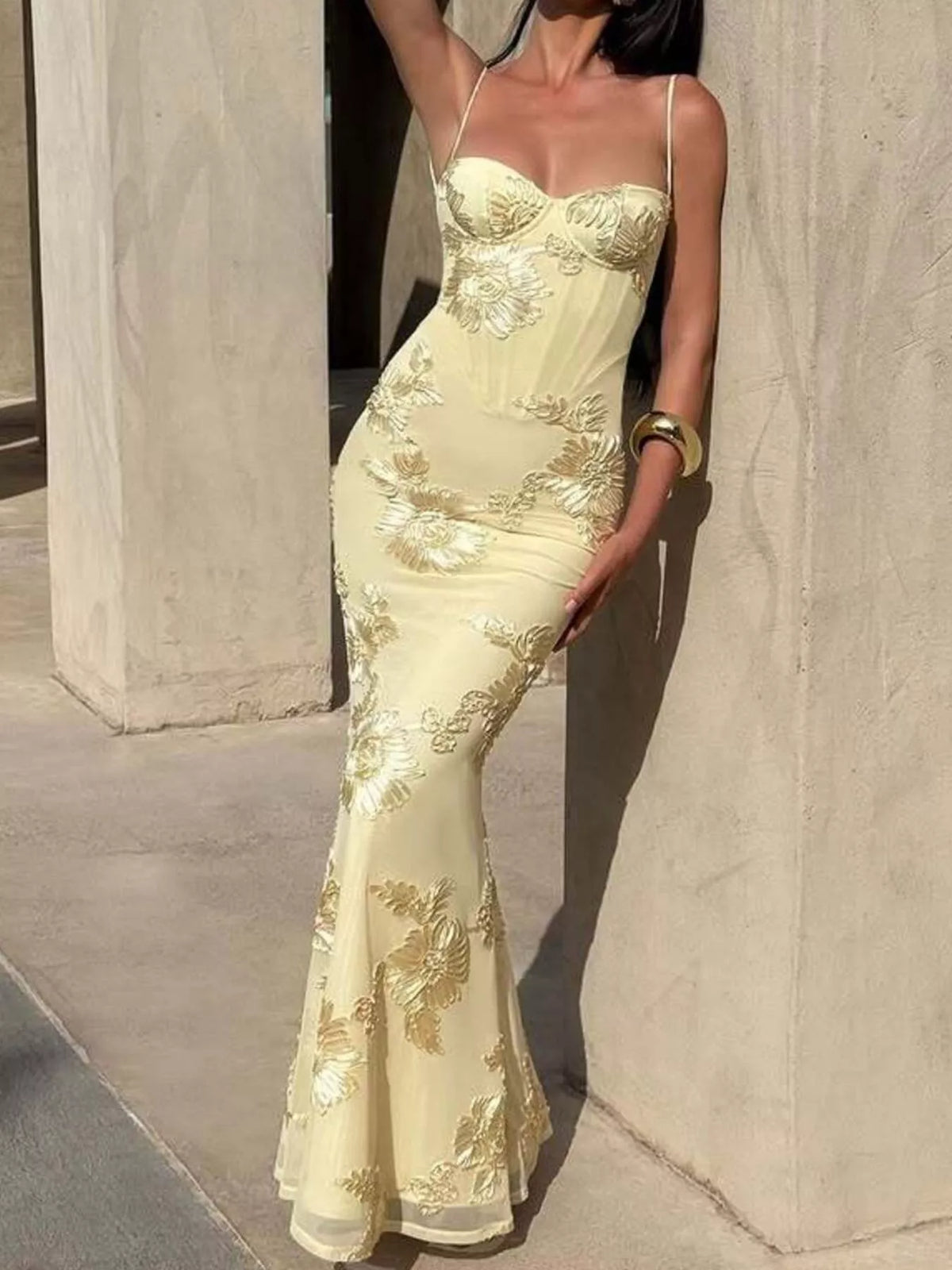 Embroidered Lace Sweetheart Maxi Dress