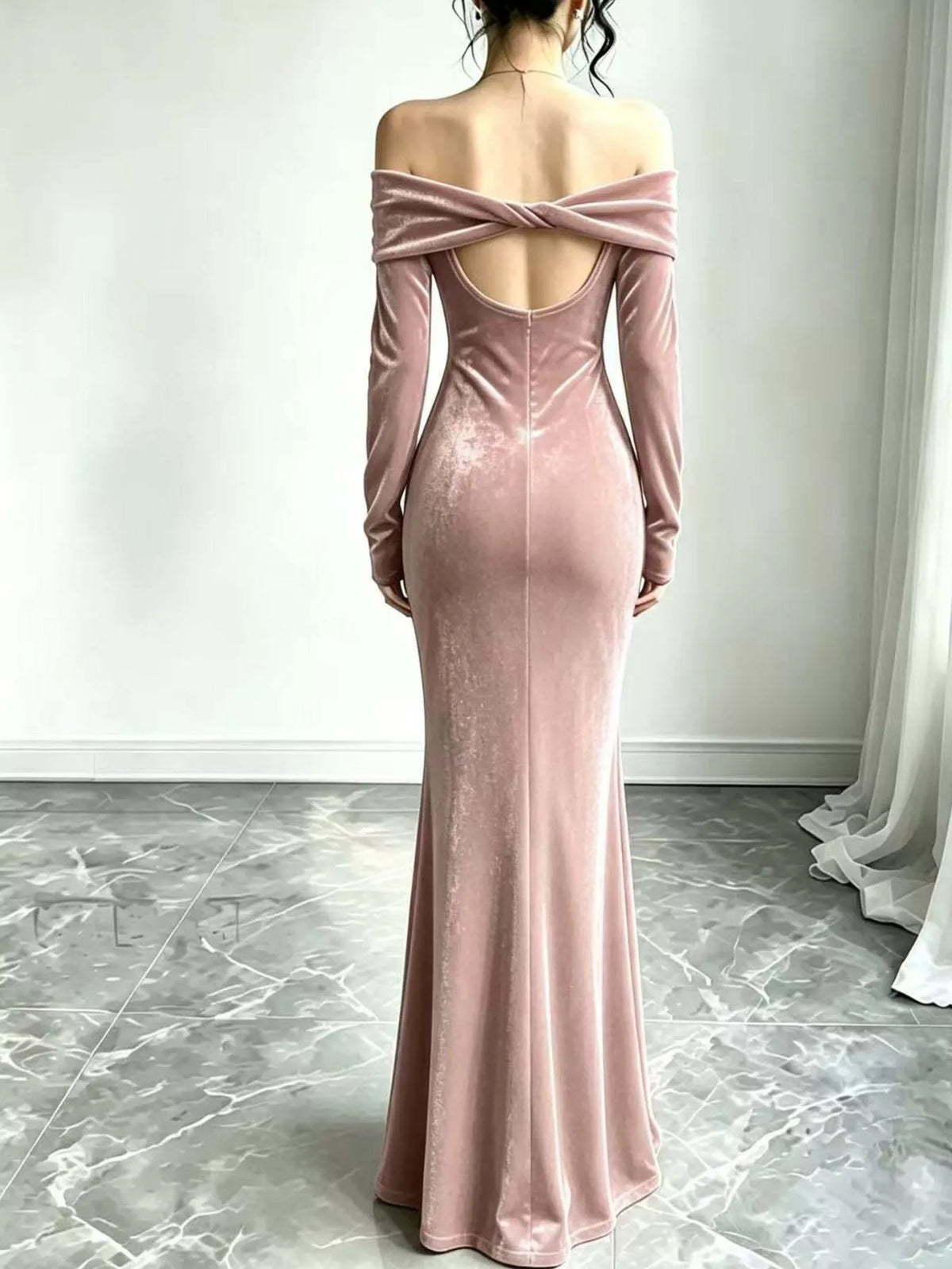 Off-Shoulder Ruched Mermaid Maxi Dress