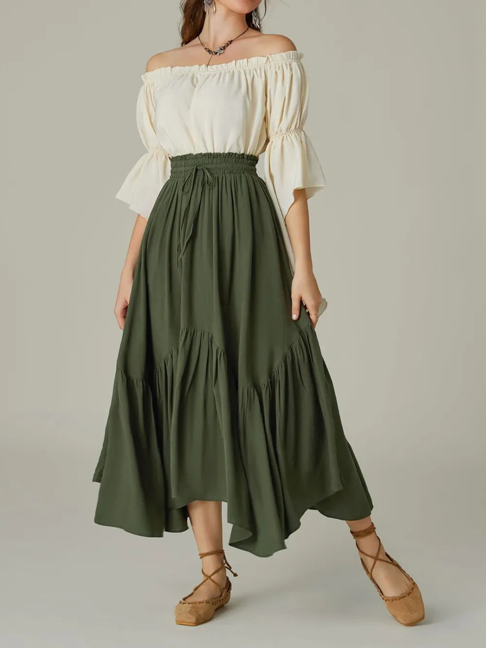 Smocked Waist Ruched Skirt by K&L