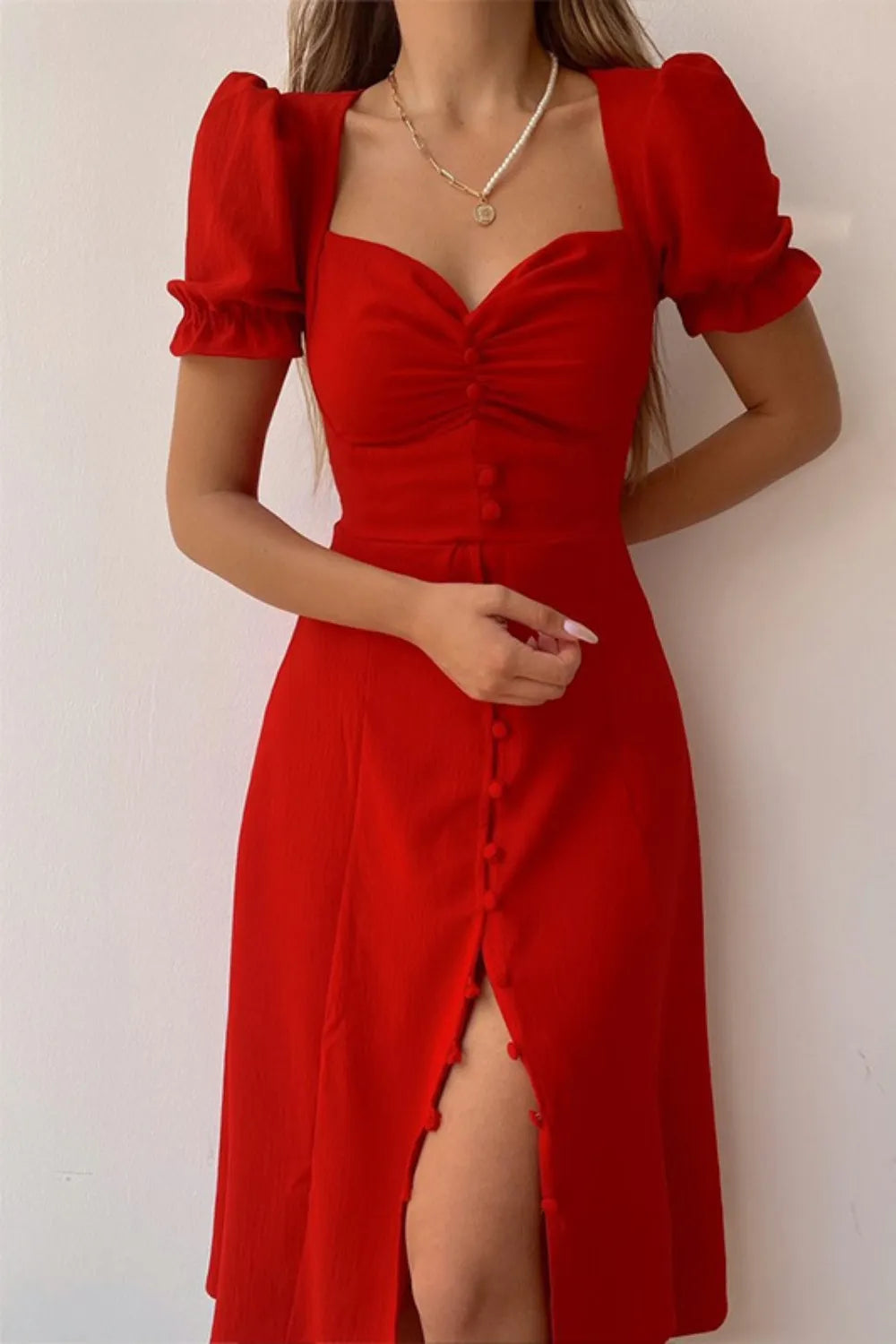 Sweetheart Neckline Short Sleeve Dress