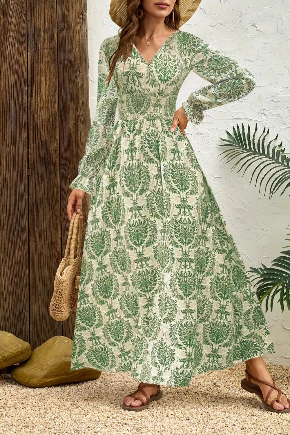 Long Sleeve V-Neck Maxi Dress