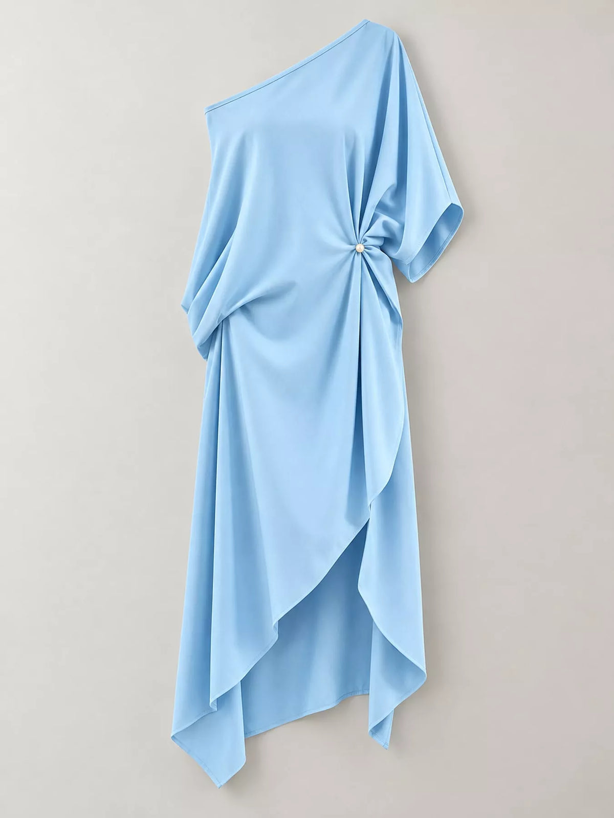 One-Shoulder Asymmetric Hem Midi Dress