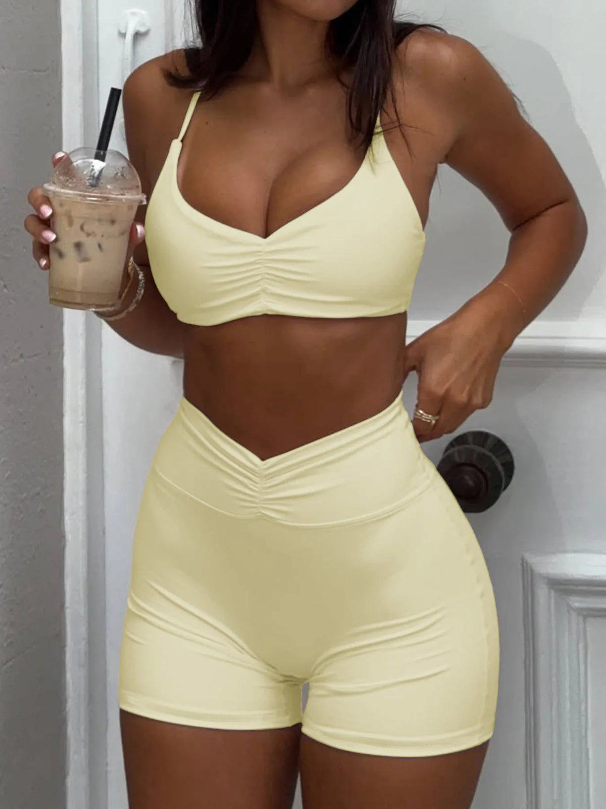 Ruched Sports Bra and Shorts Set