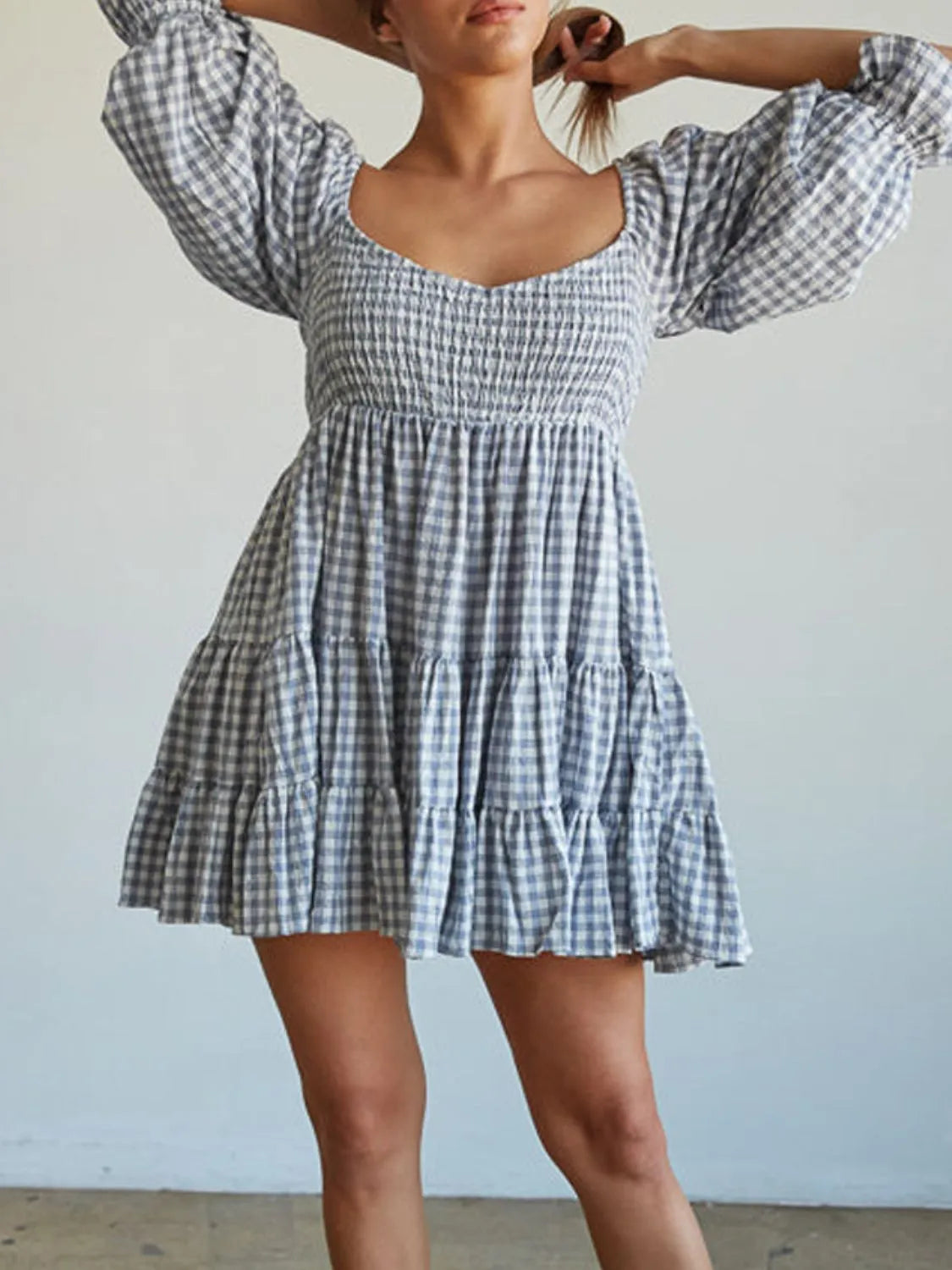 Ruffled Hem Plaid Mini Dress