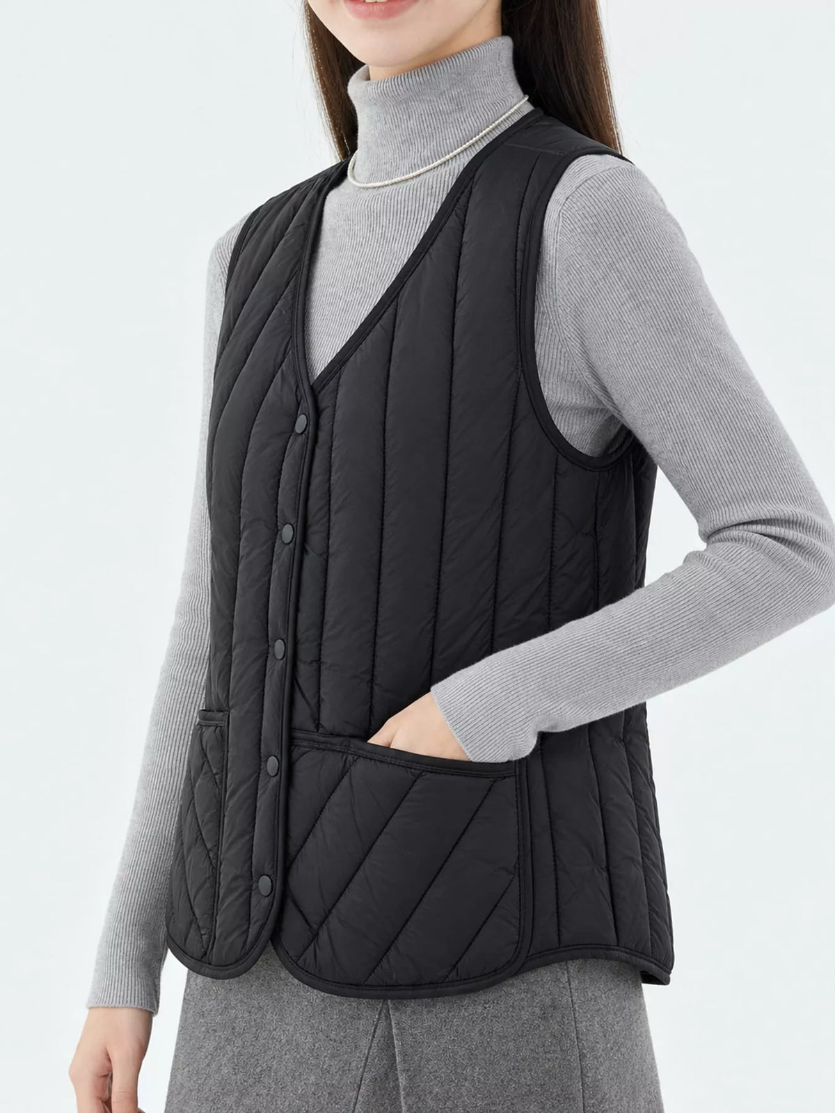Quilted Button-Up Vest Coat
