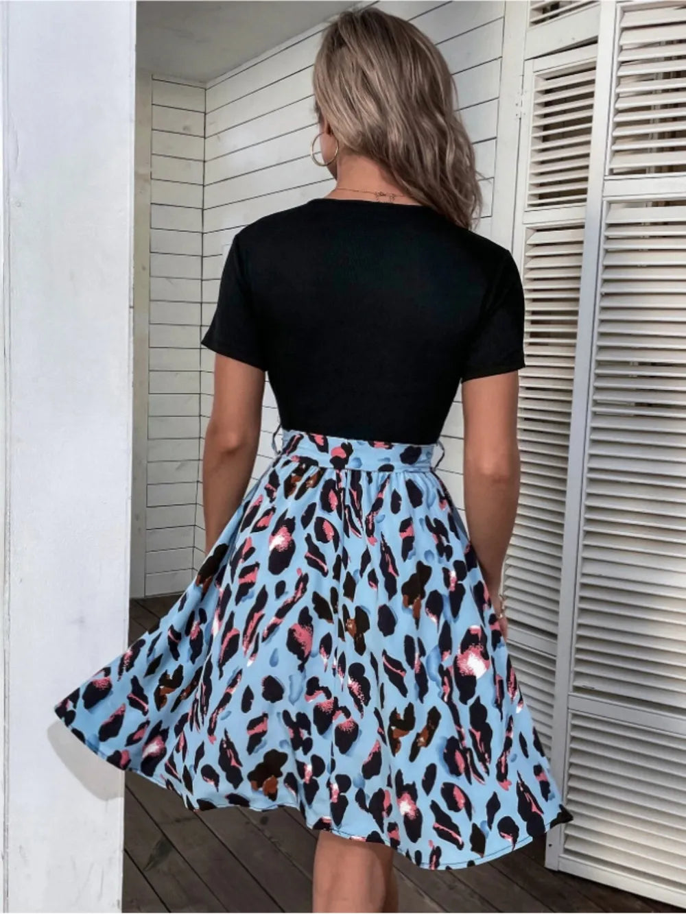Tied Front Leopard Print Short Sleeve Mini Dress