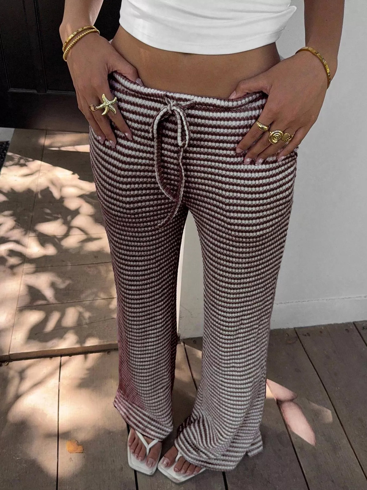 Wide Leg Drawstring Pants with Side Slit