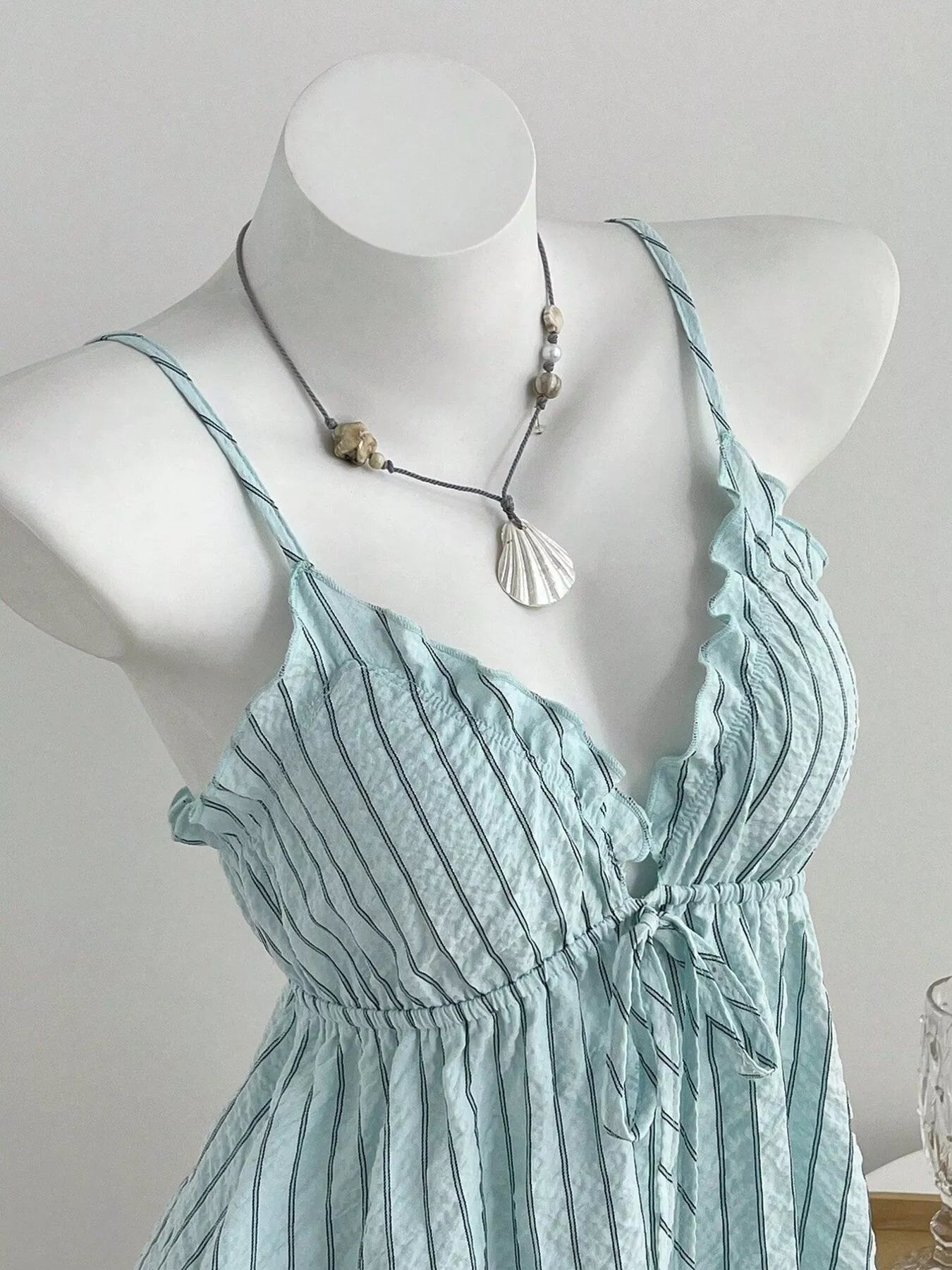 Tie Front Striped Cami and Shorts Set in Blue