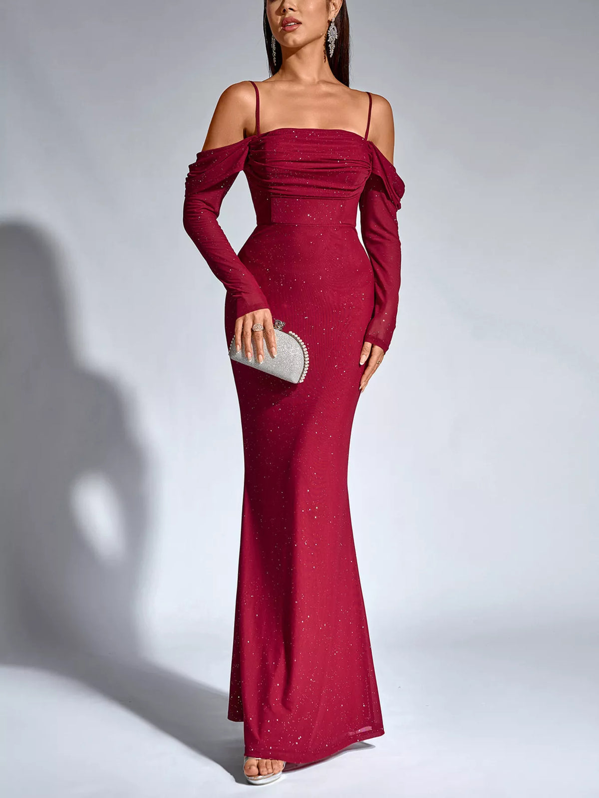 Long-Sleeve Glitter Mermaid Maxi Dress