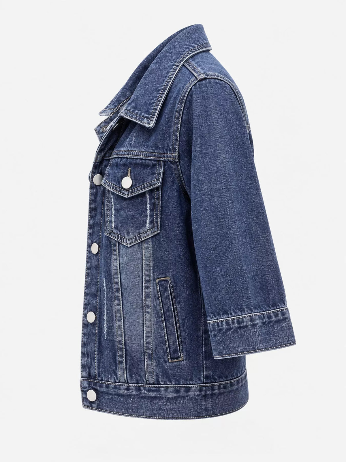 Distressed Mid-Sleeve Denim Jacket