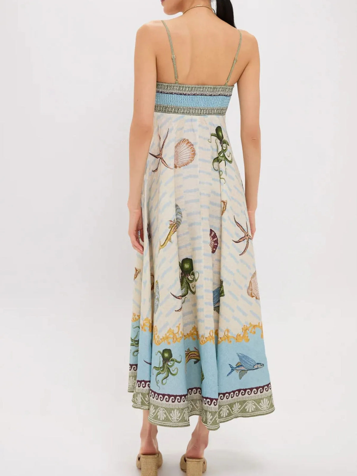 Ocean Print Spaghetti Strap Midi Dress in Picture Color by Rosaline