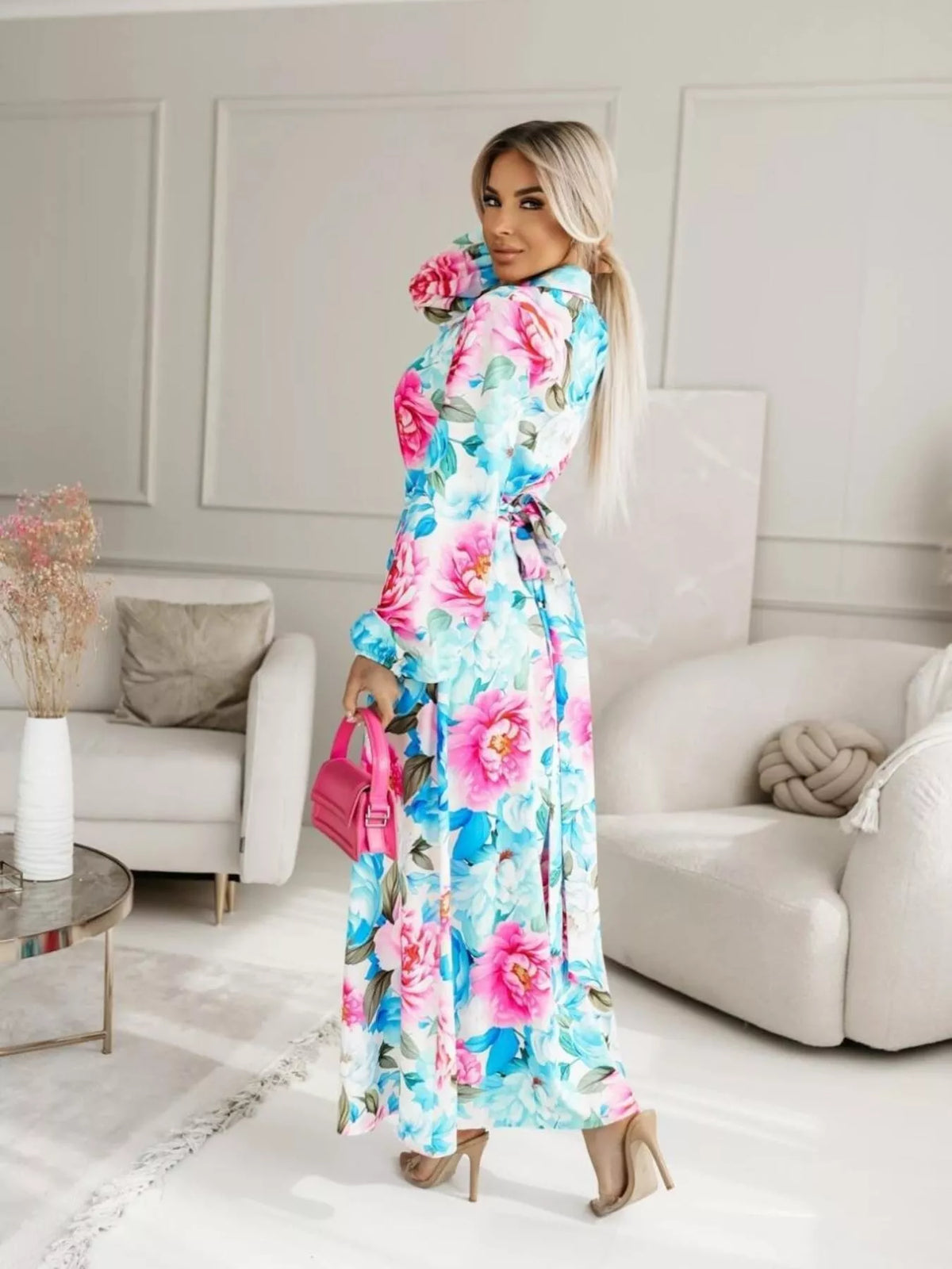 Printed Button-Front Maxi Shirt Dress