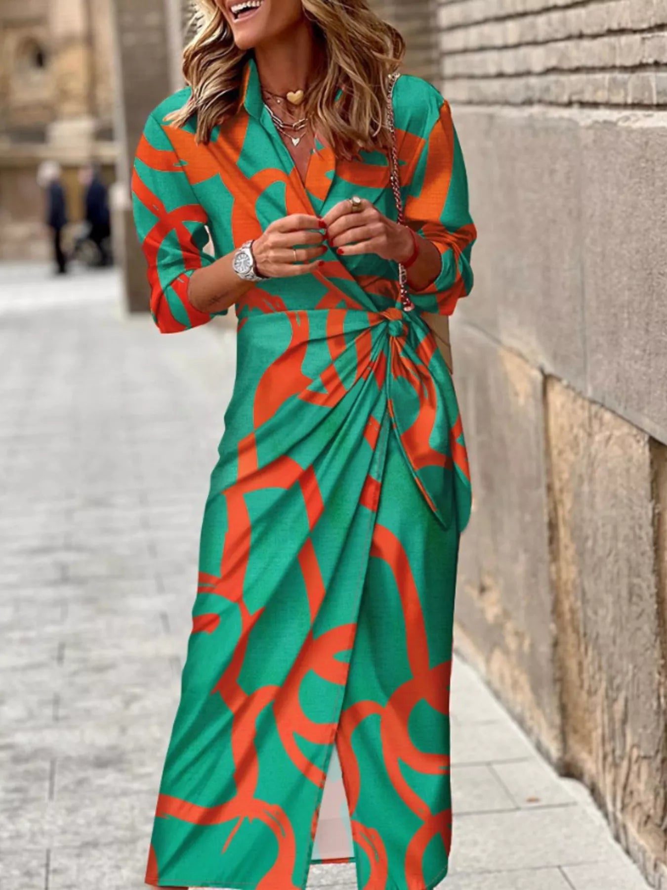 Printed Collared Shirt Dress
