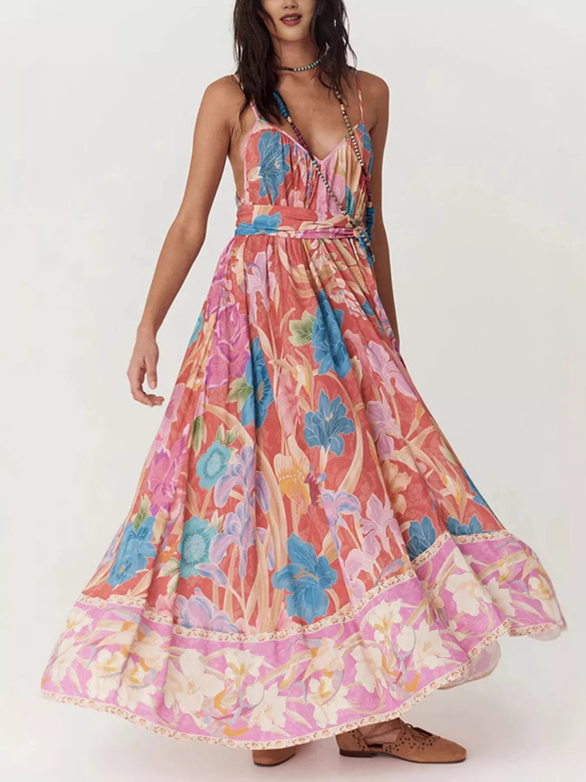 Floral Spaghetti Strap Maxi Dress in Blush Pink