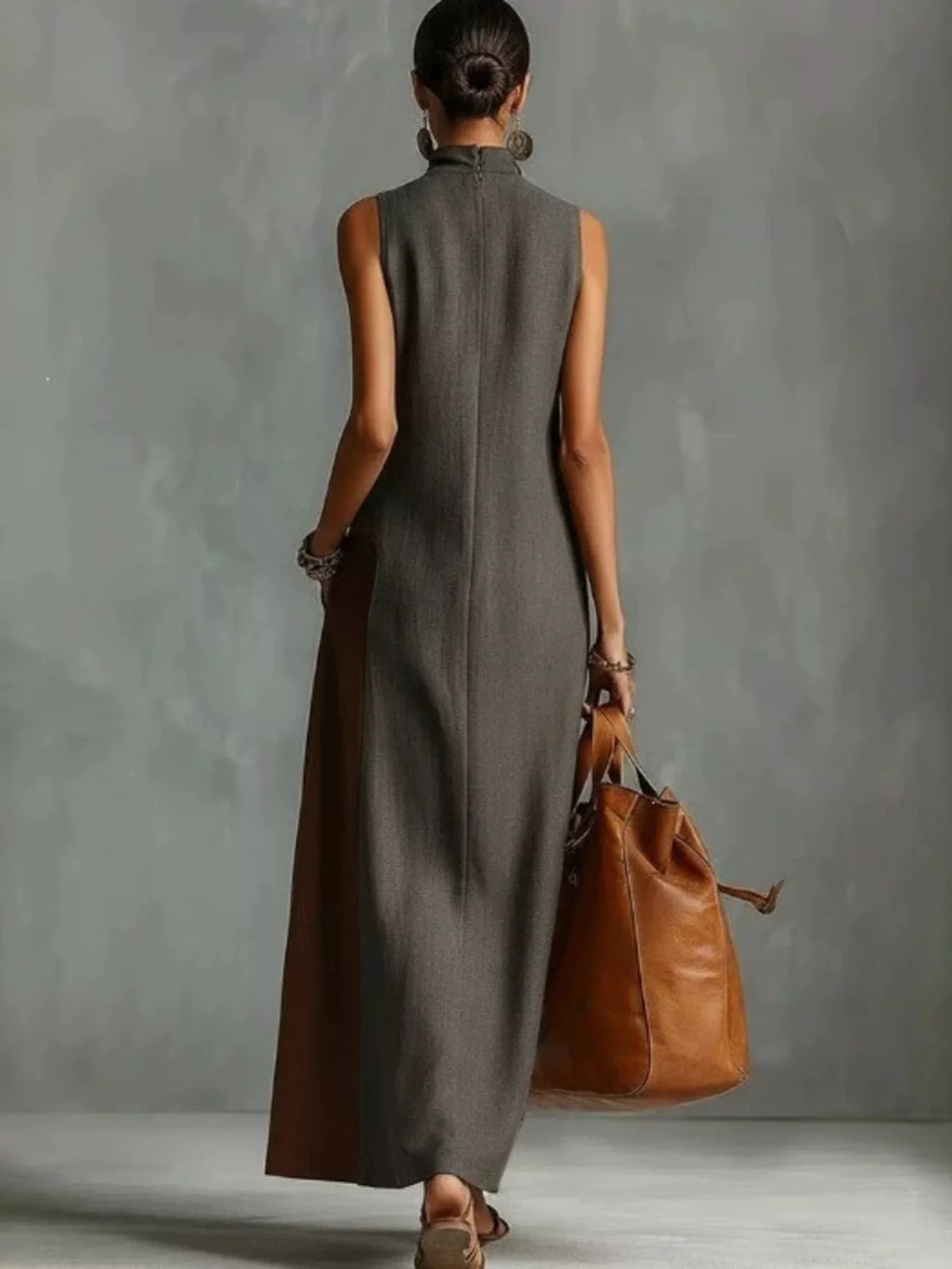 Color Block Mock Neck Sleeveless Maxi Dress