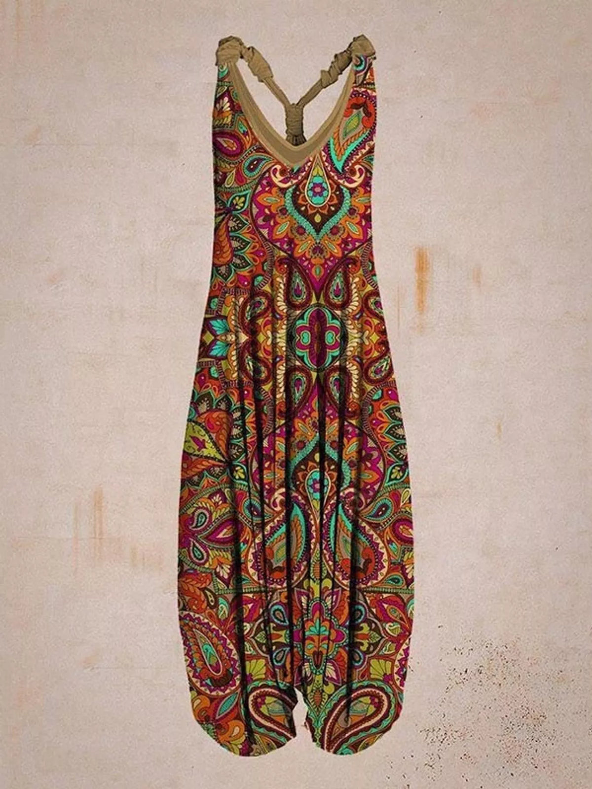 Plus Size Printed V-Neck Sleeveless Romper