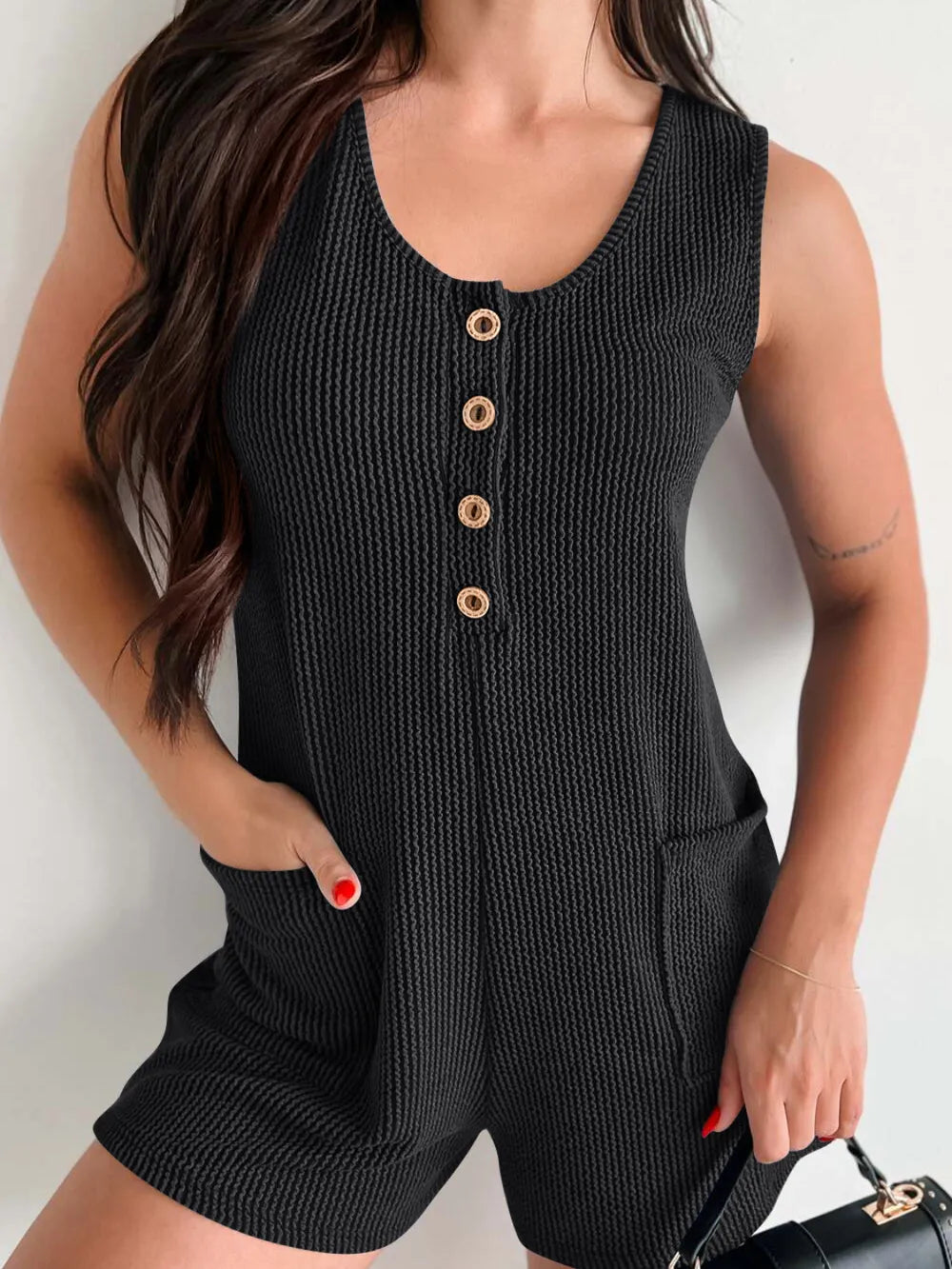 Wide Strap Button Romper