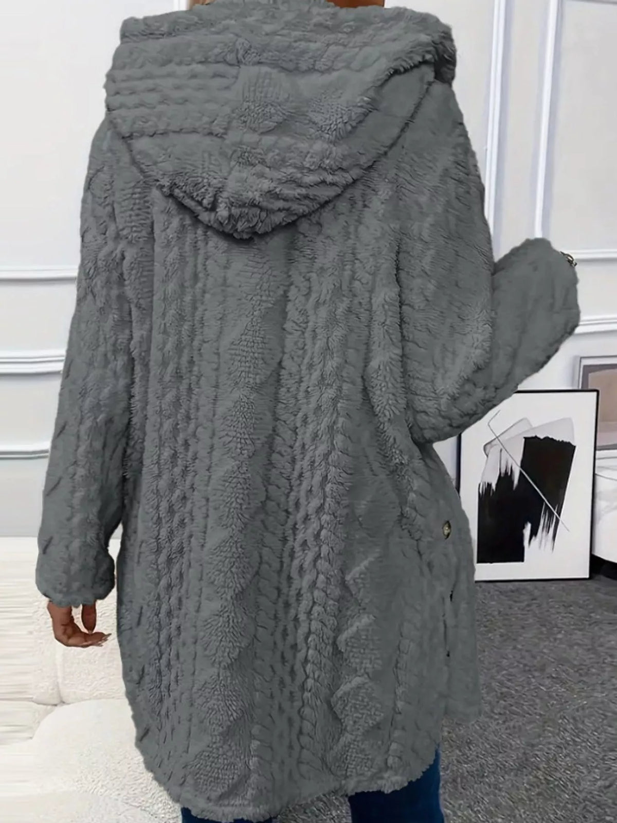 Cozy Cable-Knit Faux Fur Hooded Jacket