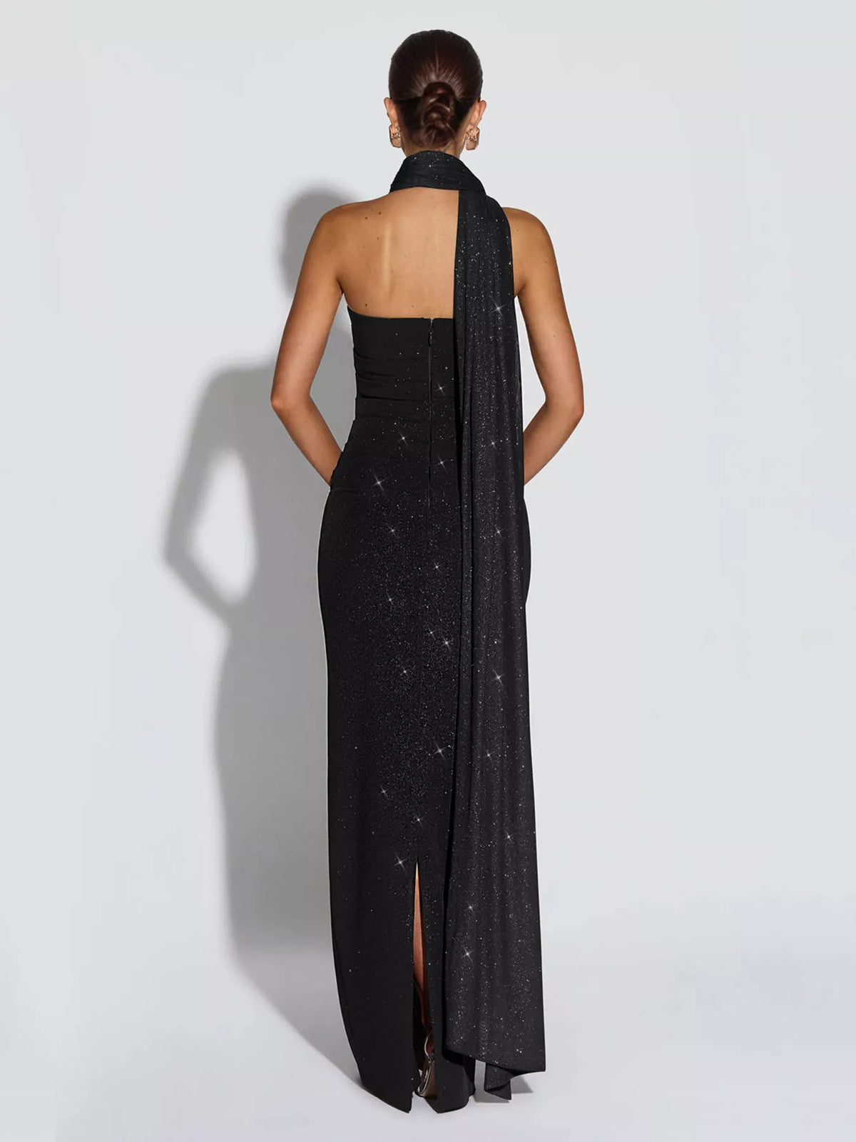 Glitter Tube Maxi Dress with Scarf in Black