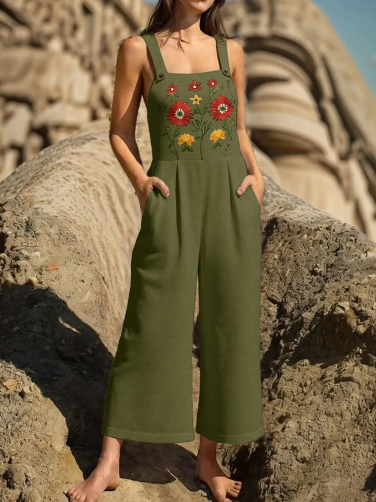 Floral Embroidered Wide-Leg Jumpsuit