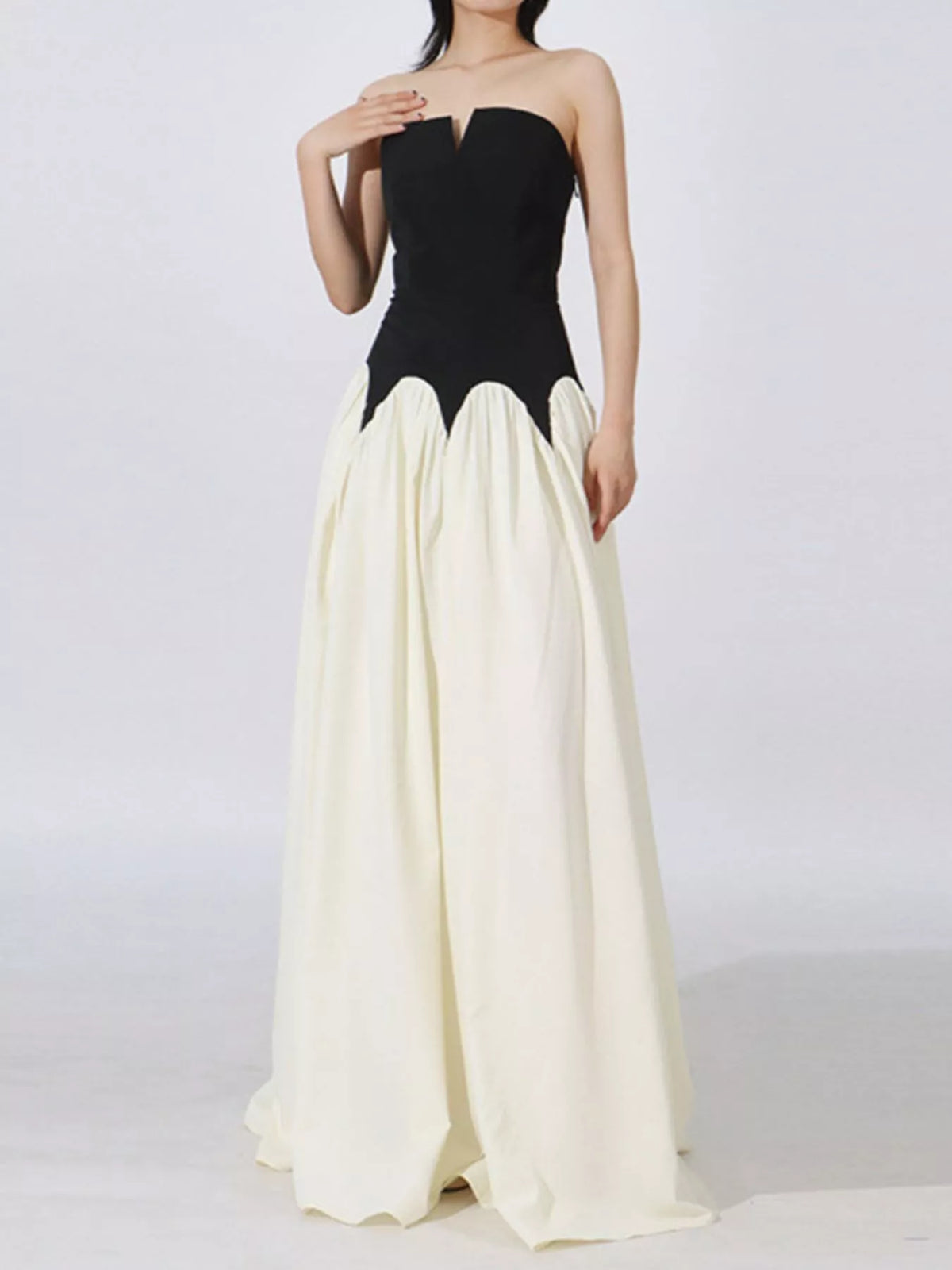 Two-Tone Tube Maxi Dress in Black