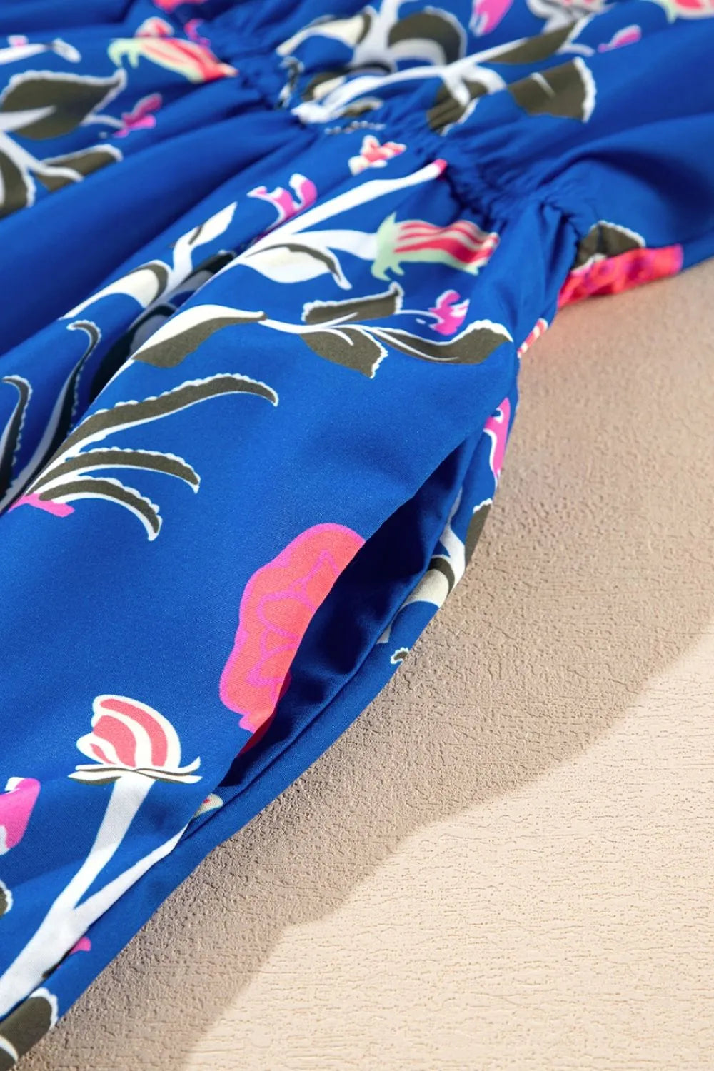 Floral Notched Puff Sleeve Dress in Royal Blue