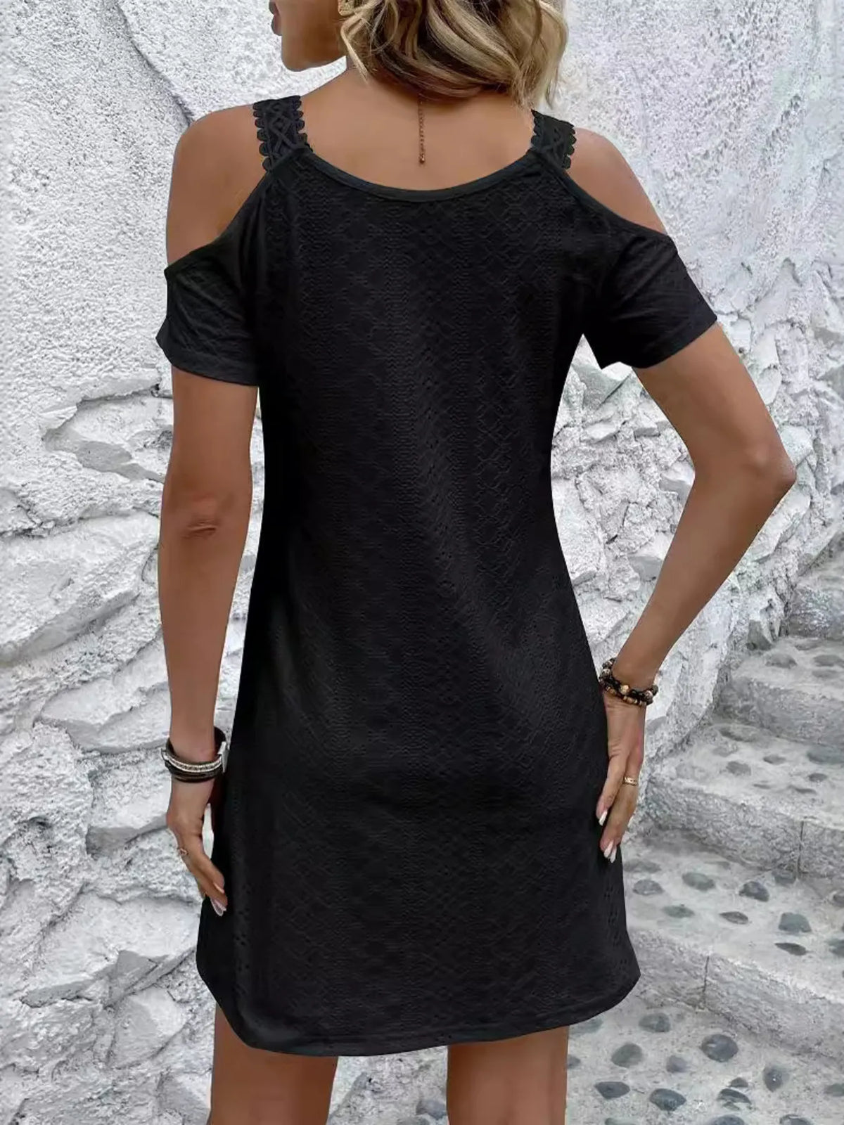 Cold Shoulder Eyelet Mini Dress