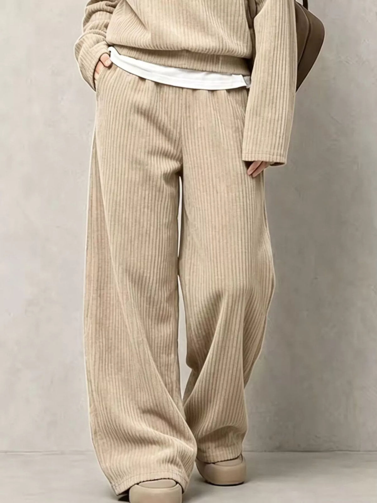 Corduroy Button-Front Top and Wide Leg Pants Set