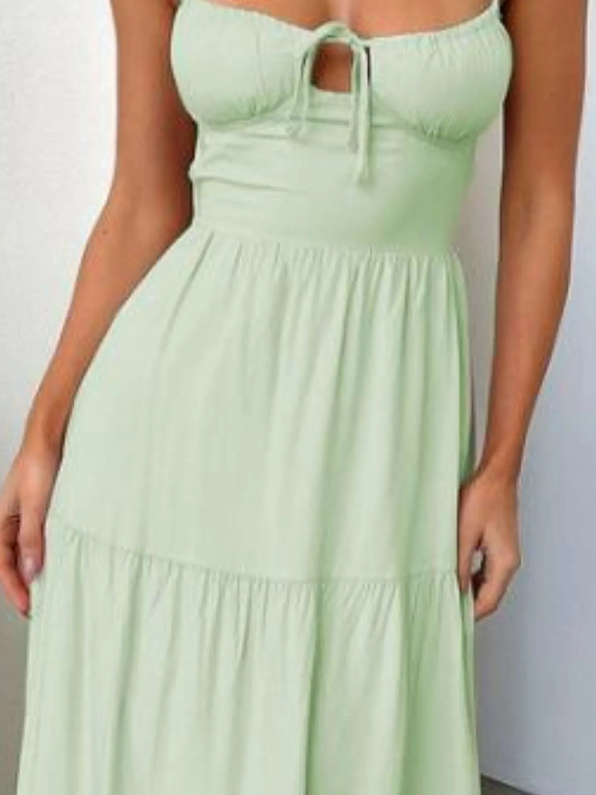 Tiered Lace-Up Spaghetti Strap Maxi Dress