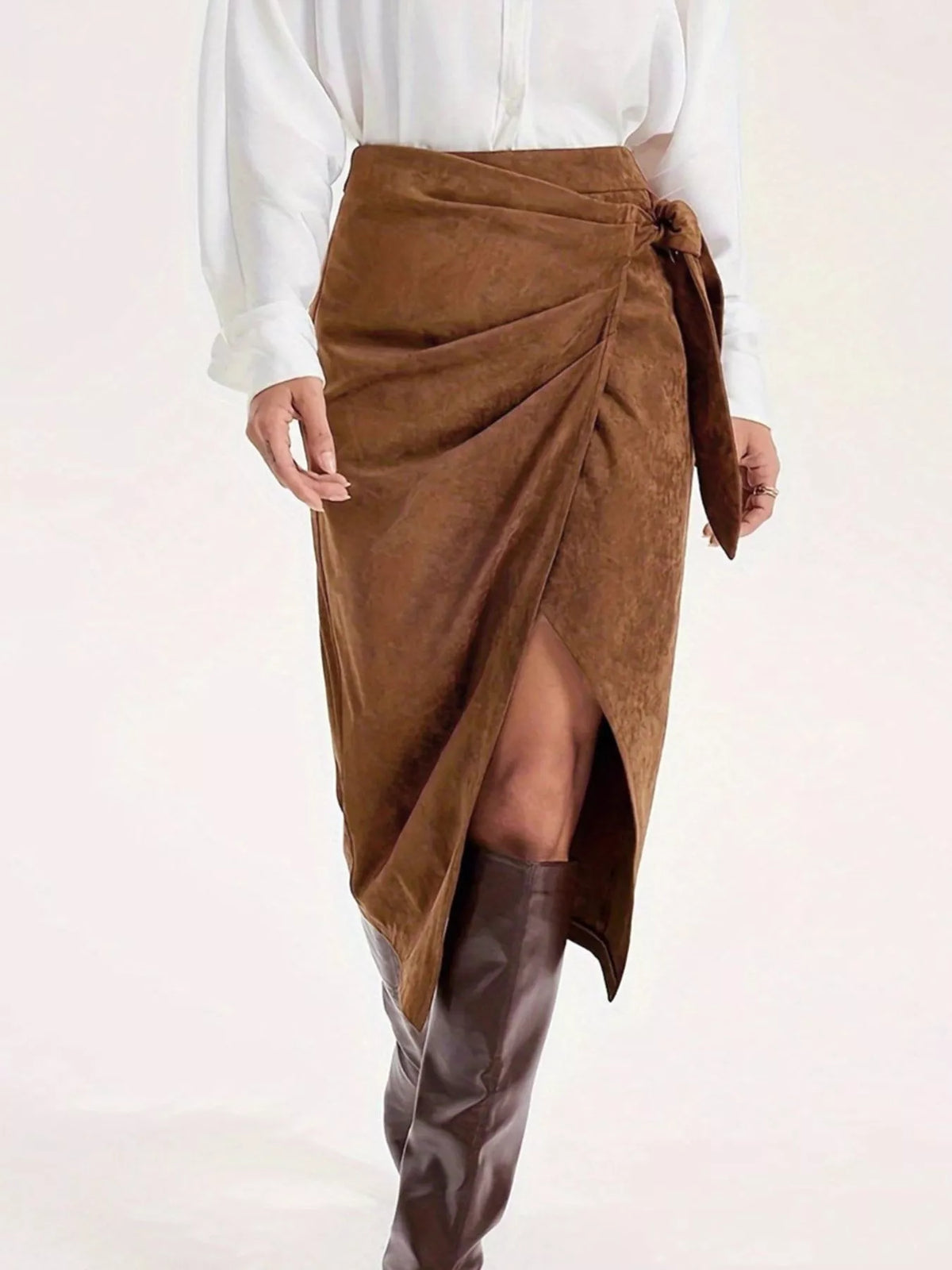 Wrap Midi Skirt in Brown