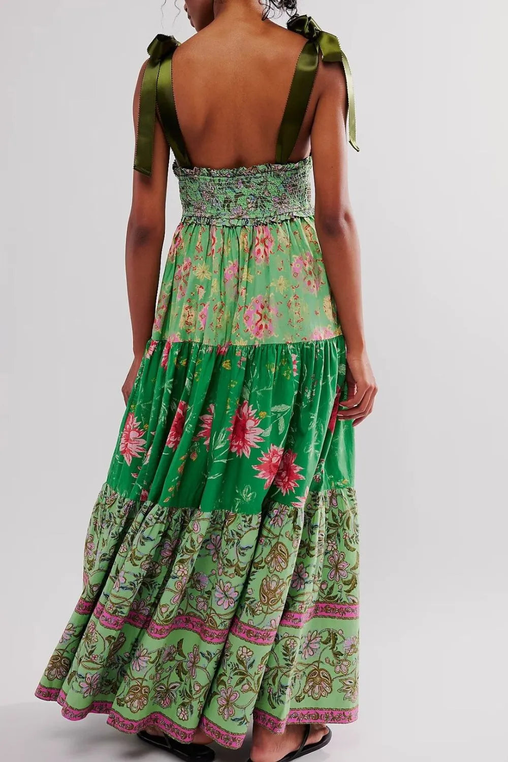 Floral Tiered Maxi Dress with Mixed Print