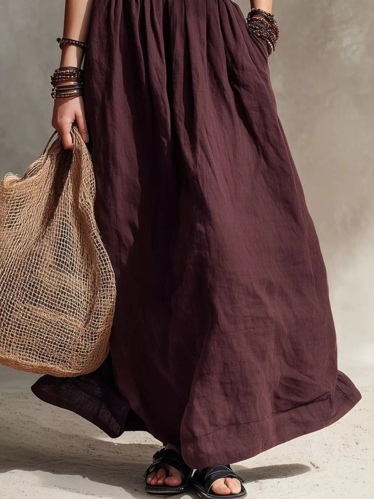Round Neck Belted Maxi Dress
