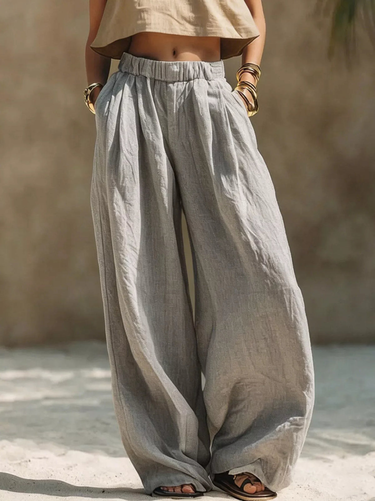 Elastic Waist Wide-Leg Plus Size Pants