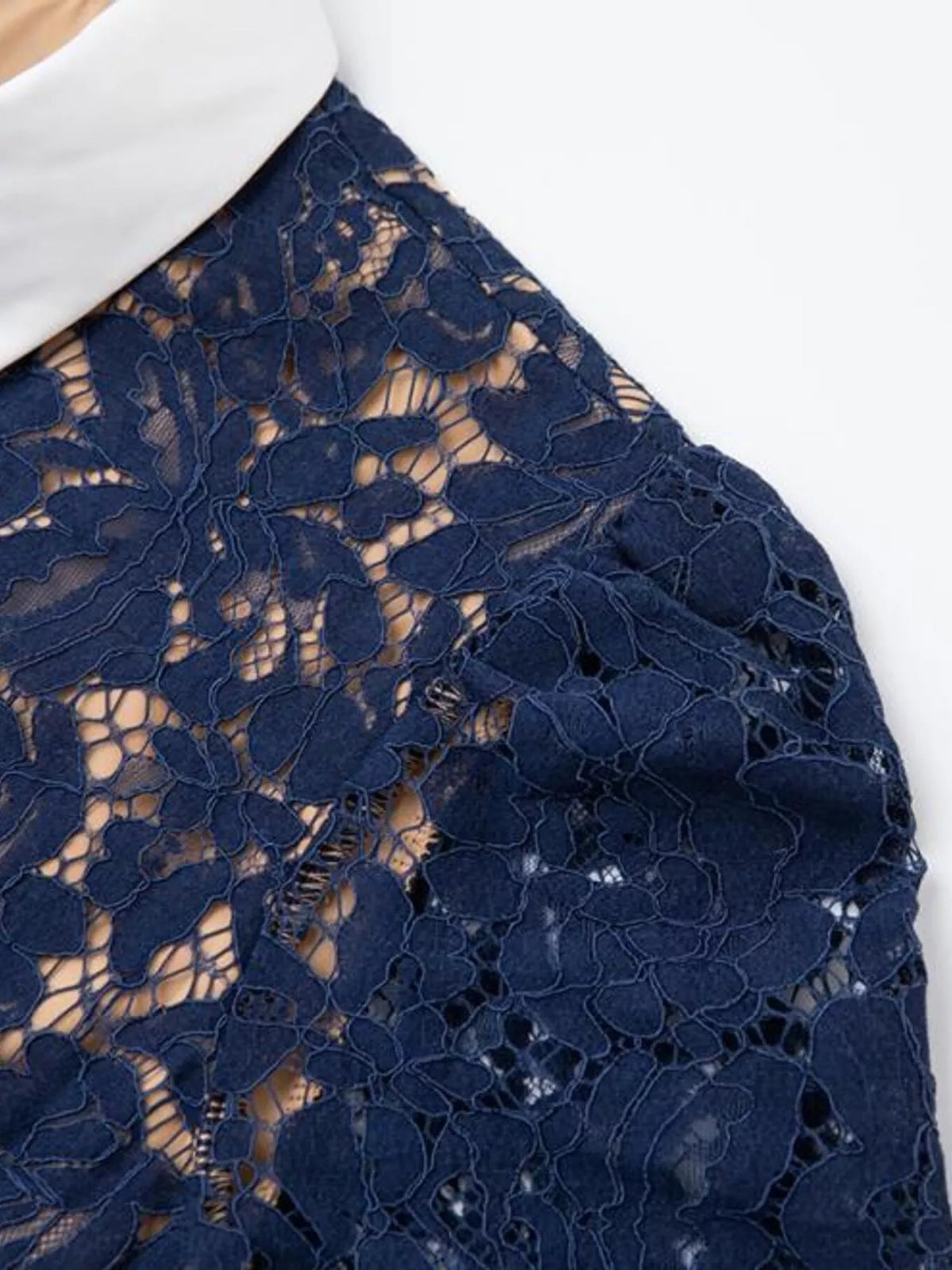 Lace Button-Down Midi Dress in Blue