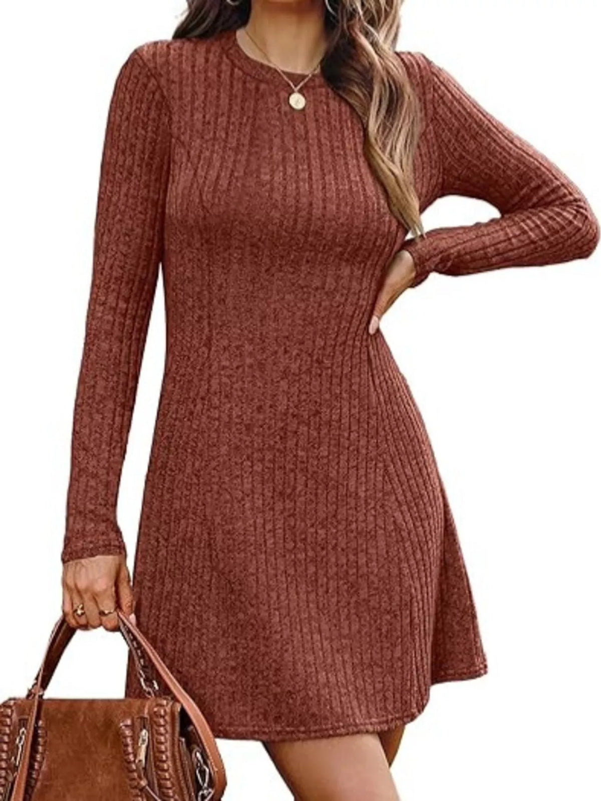Ribbed Knit Long Sleeve Slim Fit Dress
