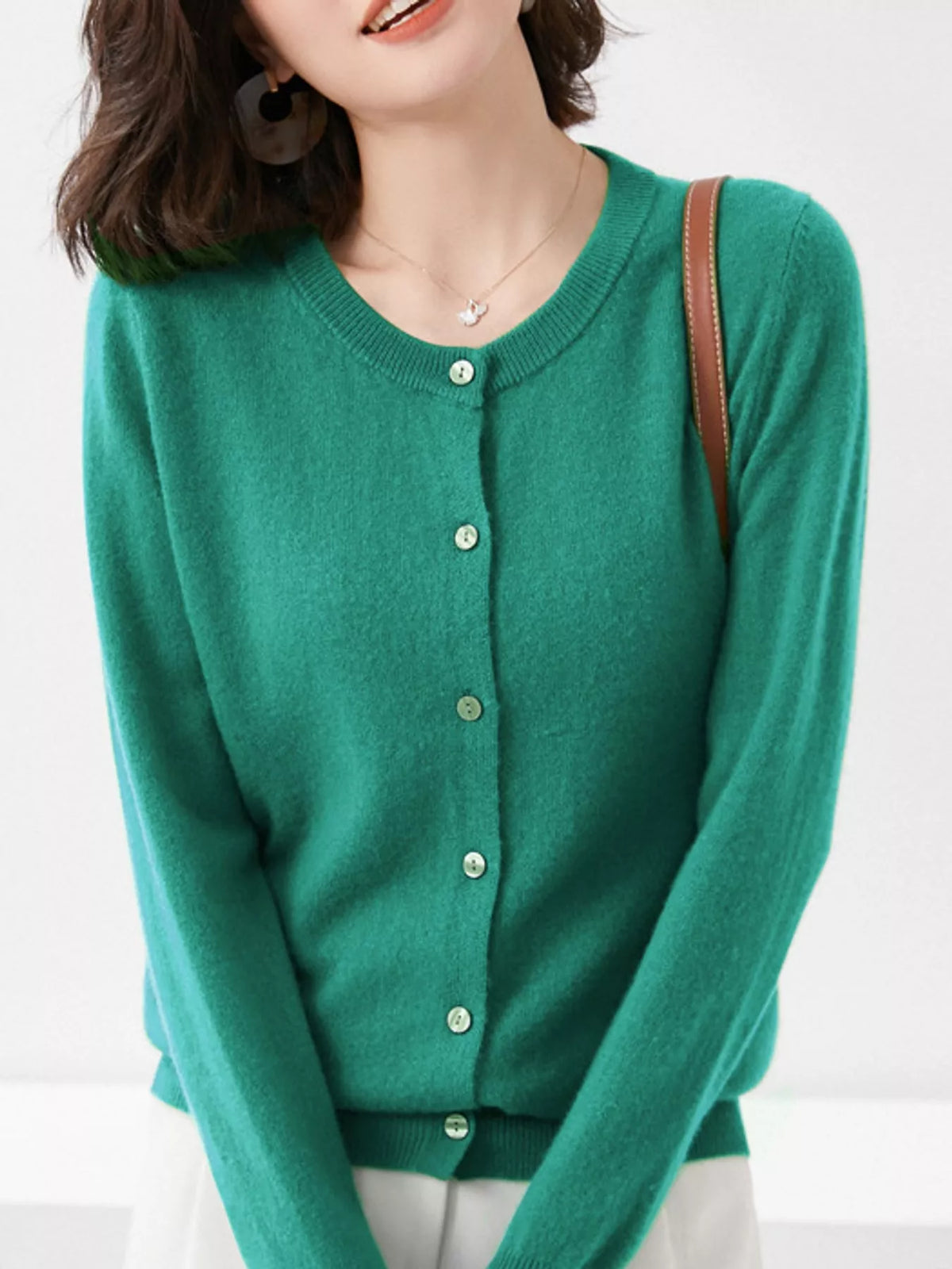 Crew Neck Button-Down Cardigan