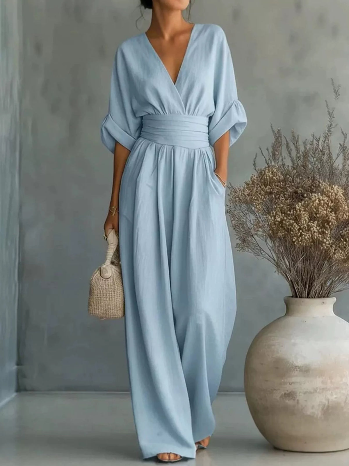Half Sleeve Wide-Leg Jumpsuit