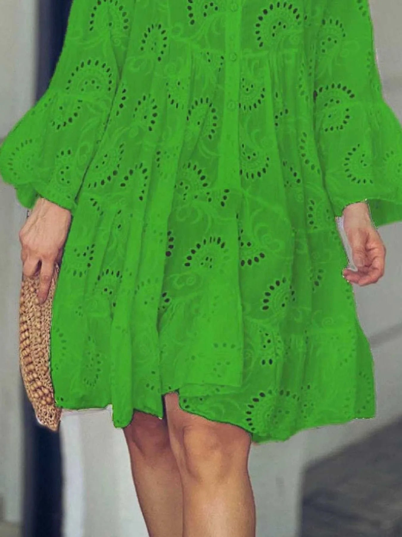 Eyelet V-Neck Tiered Ruffle Dress
