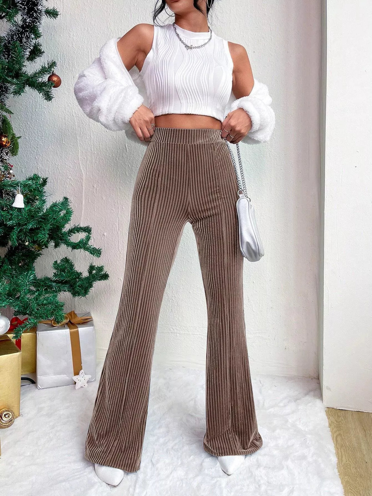 Corduroy High-Waist Flare Pants