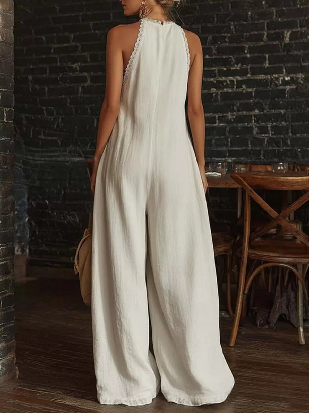Lace Trim Wide-Leg Jumpsuit