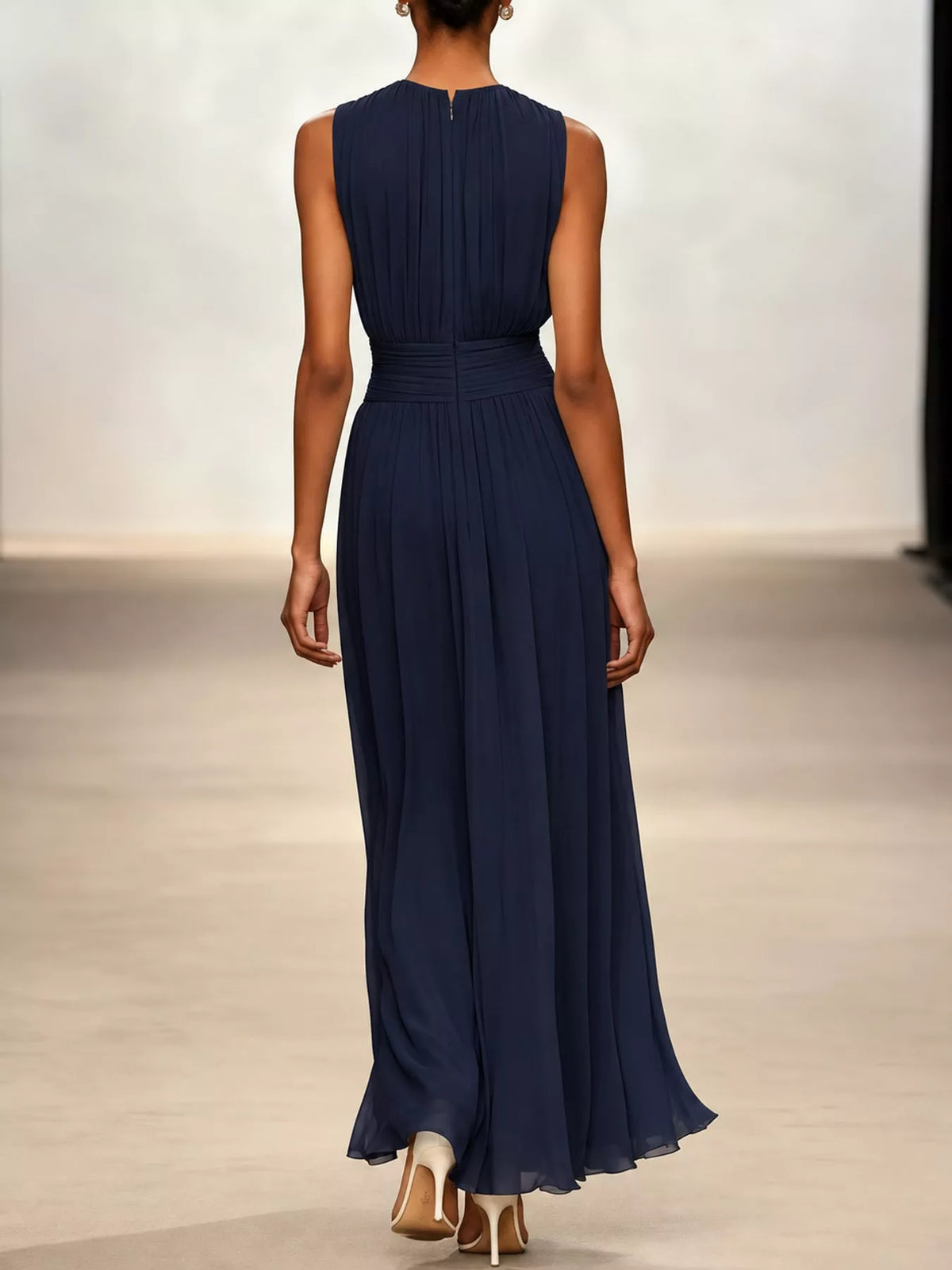 Sleeveless Ruched Chiffon Maxi Dress