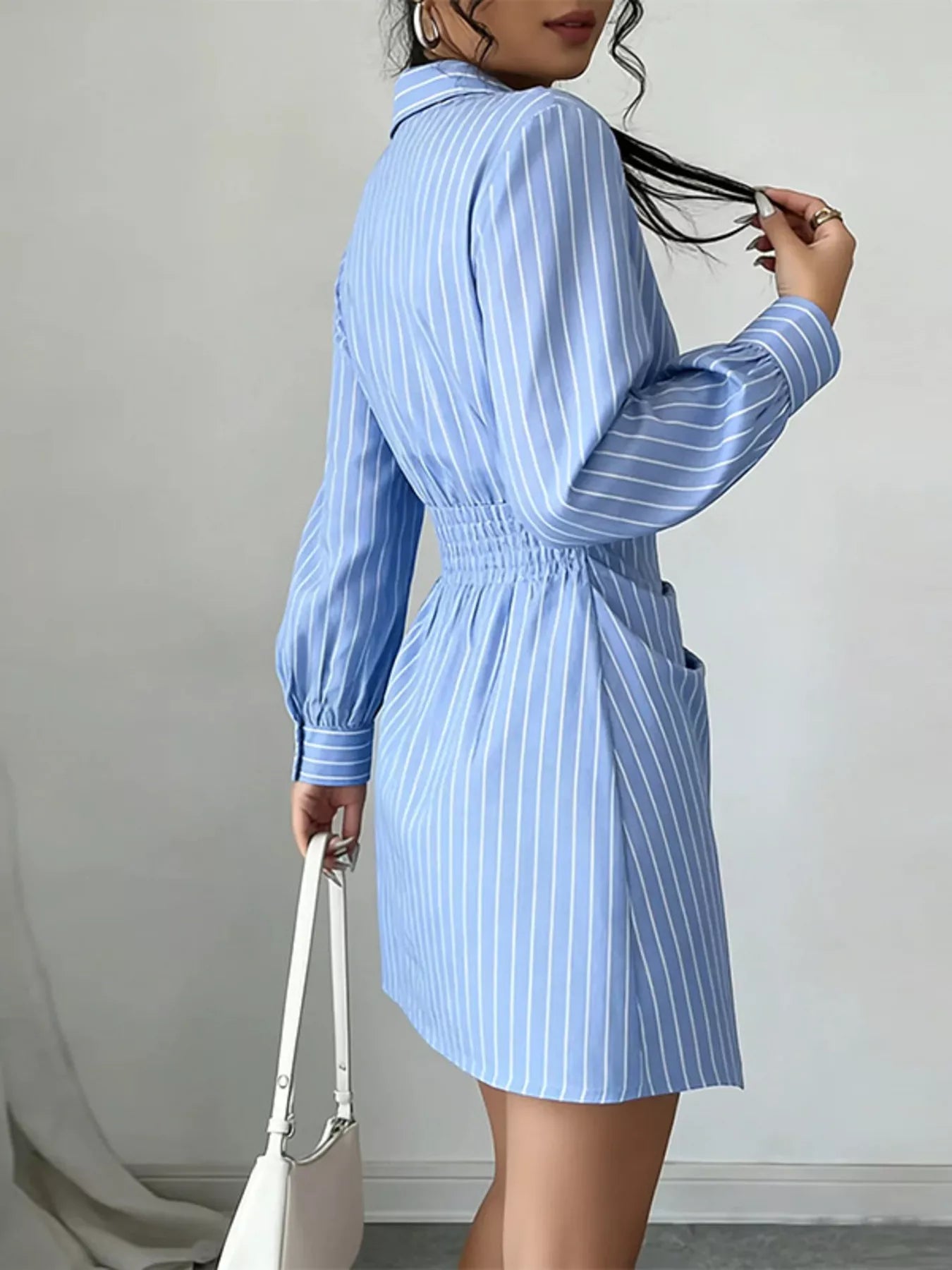 Striped Long Sleeve Shirt Dress in Blue