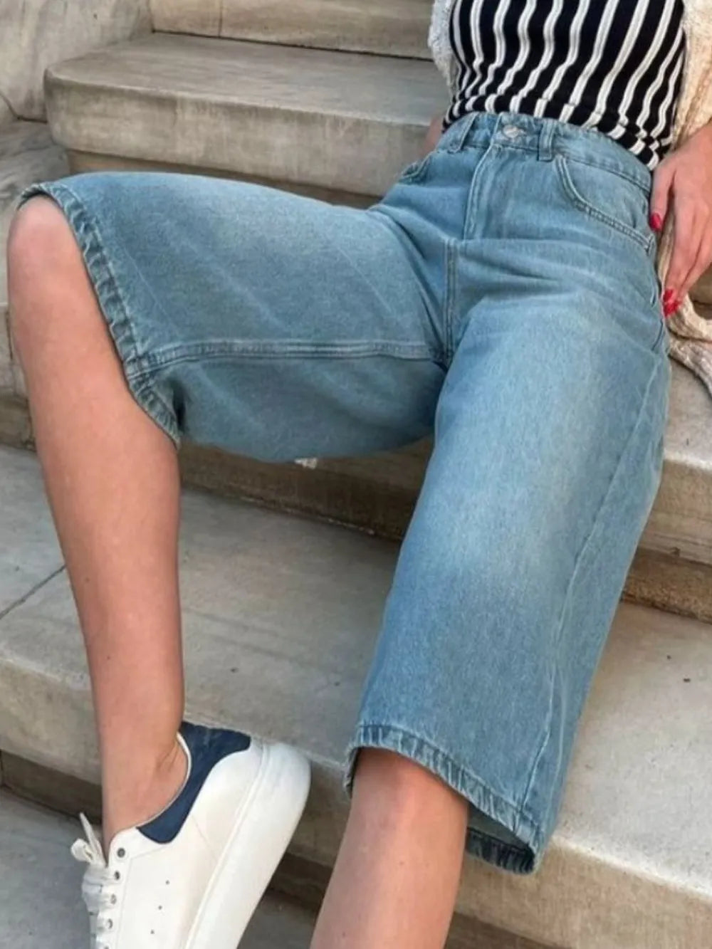 High Waist Denim Shorts in Dusty Blue or Navy by Y.Y@Denim